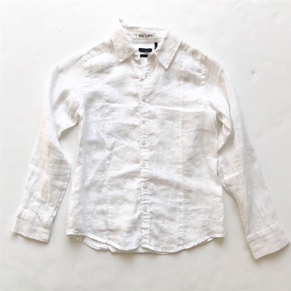 IKKS White slim fit linen button down VGUC 10A/136